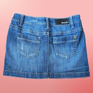 Y2K Bench Denim Micro Mini Skirt Womens Size 26 Low Rise Medium Wash McBling